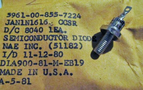 Rectifier Diode,NAE INC,JAN IN1616,600 Volt, DO-4,NSN,5961-00-855-7224,1 PC