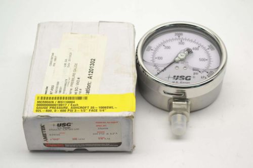 New usg 656615ca3cd3a00 0-600psi 4 in 1/4 in npt pressure gauge b396641 for sale