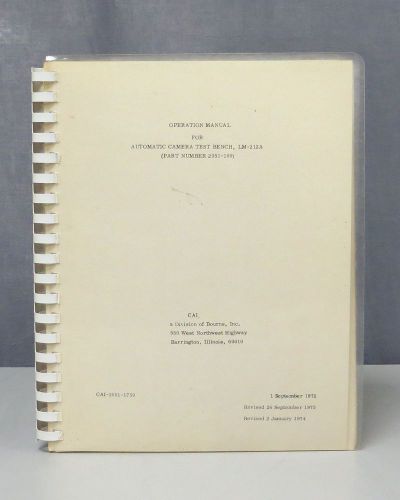 CAI Automatic Camera Test Bench, LM-212A (Part #2051-100) Operation Manual