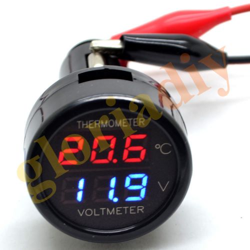 12V/24VDual display dual function car voltage+thermometer display 2 in1 Red+Blue