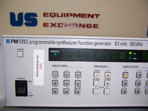 7824 PHILLIPS PM5193M PROGRAMMABLE SYNTHESIZER / FUNCTION GENERATOR 0.1-50MHZ