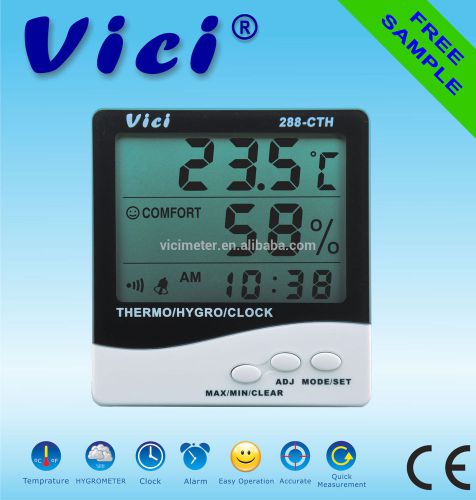 Vici 288-cth indoor thermometer hygrometer w/ clock thermo - humidity meter for sale