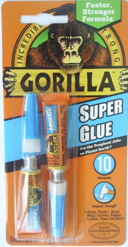 Gorilla Super Glue Tube 2 per Card 6 grams, Clear 10 sec set