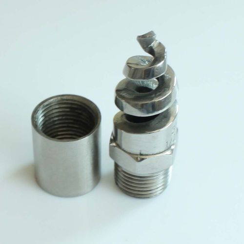 1* 316L Stainless Steel Spiral Cone Spray Nozzle 1/2&#034; BSPT +1/2&#034; Nut Dust Remove