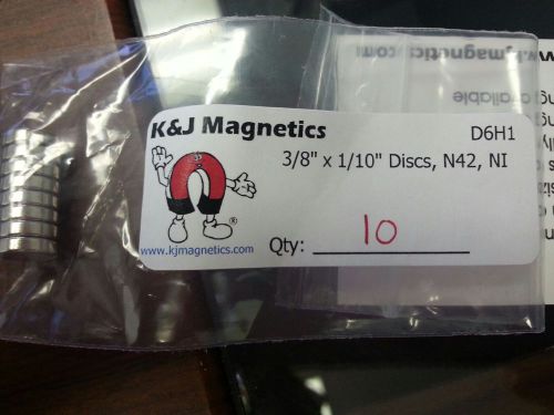 K&amp;J Magnetics 3/8&#034; X 1/10&#034; Discs, N42, NI Qty: 10