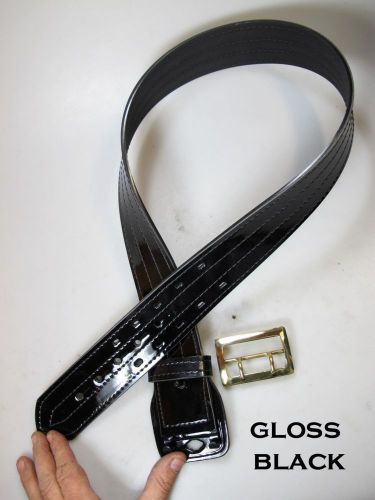 H59 4R Size 58&#034; Black Gloss Sam Browne 2.25&#034; Wide Police Duty Belt Brass Buckle