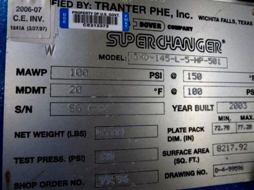 Tranter superchanger plate heat exchanger for sale