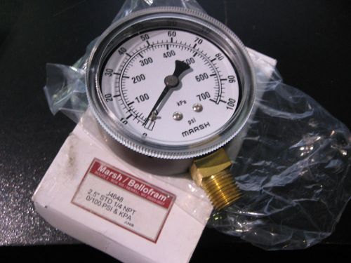 Marsh / bellofram: j4648 pressure gauge 100 psi 2.5 std, 1/4 npt nos for sale