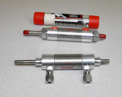 3 Air Cylinders 2 BIMBA 091-DXDE Double Acting (1 new) &amp; 1 New Clippard UDR-12-1