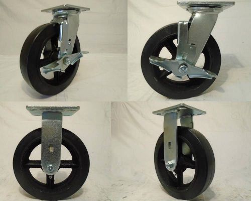 8&#034; x 2&#034; Swivel Casters Rubber Wheel w/ Brake (2) Rigid (2) 500lb each Tool Box