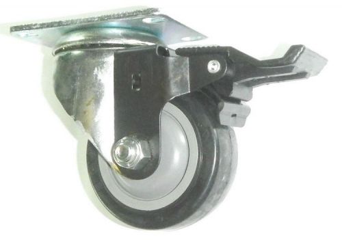 Swivel plate caster w/ non marking 3&#034; black polyurethane wheel &amp; posi-lock brake for sale