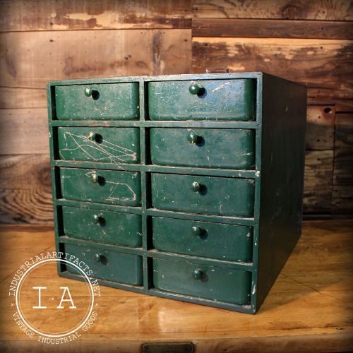 Vintage industrial 10 drawer tool parts cabinet jewelry box for sale