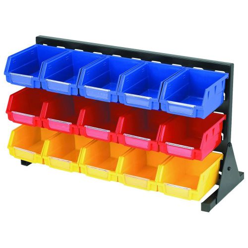 15 bin rugged &amp; stackable storage rack store tools nuts bolts parts &amp; more! for sale