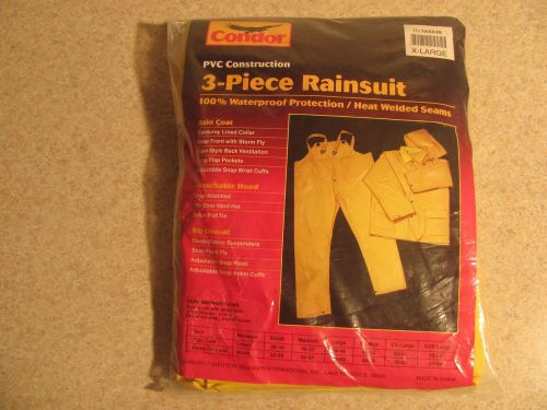 CONDOR 3 PIECE RAIN SUIT(COAT,BIBS,HOOD), MODEL 3AK84B, XLARGE, NEW IN PACKAGE