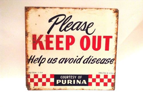 Vintage Purina 1954 &#034;Please Keep Out Help Us Avoid Disease&#034; Tin Sign