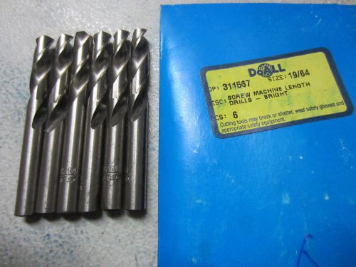 7 greenfield 19/64&#034; bright finish screw machine stub length twist drill bits for sale