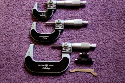 3 Mitutoyo Metric micrometers. Geared Digital