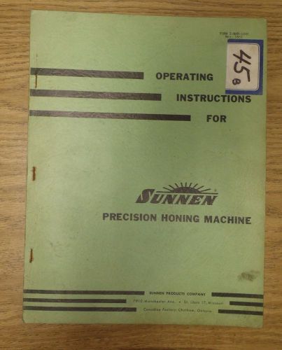 Sunnen Precision Honing Machine MBB-1290D Operating Instructions