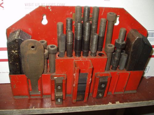 34 pc used step block &amp; fixturing clamp set, 7/16&#034;-13  t-bolt hold down kit for sale