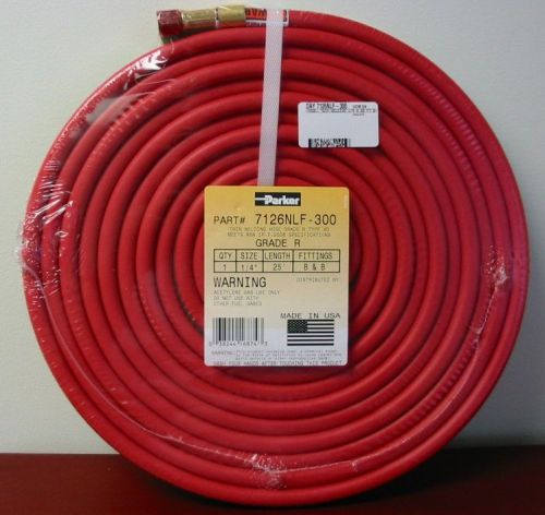 Parker grade r twin welding hose - 25&#039; x 1/4&#034; b&amp;b fittings - 7126nlf-300 for sale
