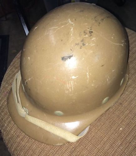 Vintage fibre metalglas hard hat miners helmet, brown with chin strap for sale