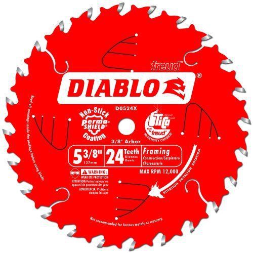 Freud d0524x diablo 5-3/8-inch 24 tooth atb framing cordless trim saw blade with for sale