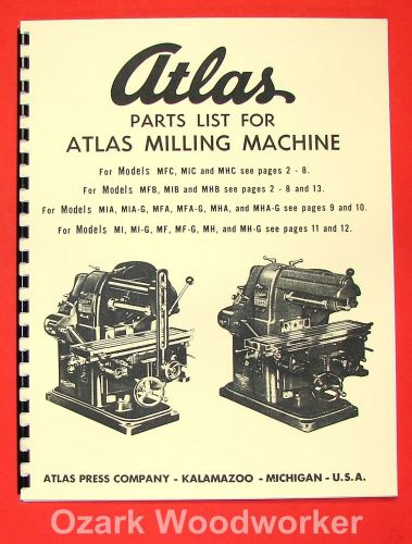 Atlas Horizontal Milling Machine Instructions &amp; Parts Manual All Models 0016