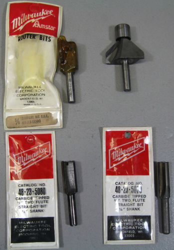 4 - milwaukee – carbide router bit – 1/2, 3/8, 5/8, straight bits 45deg chamfer for sale