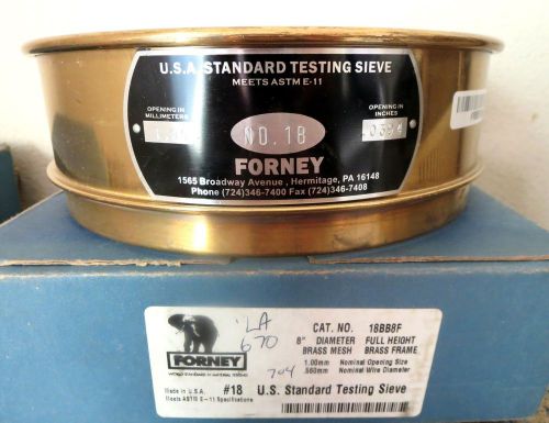 FORNEY #18 U.S. STANDARD BRASS TESTING SIEVE 8&#034; Dia.Height .560mm/ 1.00mm