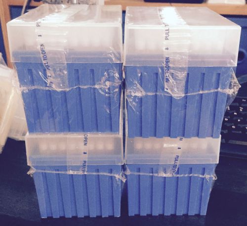 Lot of 4 racks rainin rt-l-1000f pipette filter lts tips 96/rack 1000 ul blue for sale