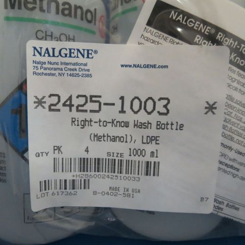 Nalgene Right-To-Know Safety Methanol  Bottles 1000mL# 2425-1003 Qty 4