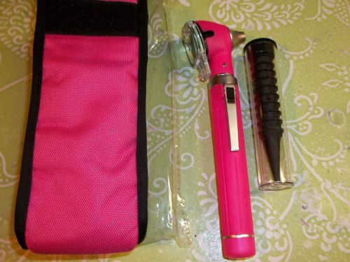 Brand New Pink Fiber Optic Otoscope With Pink Matching Case Diagnostic Set
