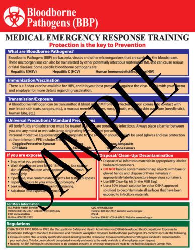 Bloodborne Pathogens and Emergency Oxygen Administration Reference Chart