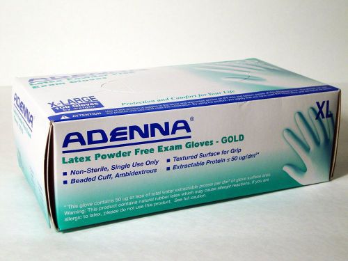 Adenna gold latex exam gloves, powder free, extra small (1000 per case) for sale