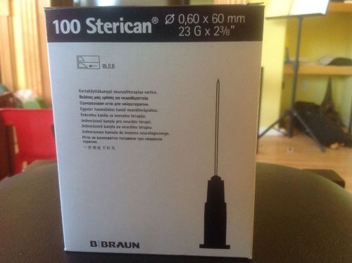 100 x braun sterile hypodermic syringe needles (blue 23g x 2 3/8&#034;) for sale