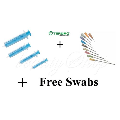 Terumo 2-part syringes 2ml 5ml 10ml + needles 18g to 30g + alcohol swabs x 3 for sale
