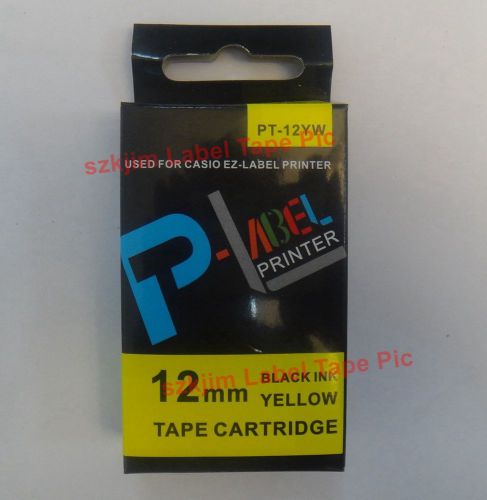 Compatible casio xr-12yw black on yellow 12mm 8m label tape cwl300 kl60 xr-12yw1 for sale