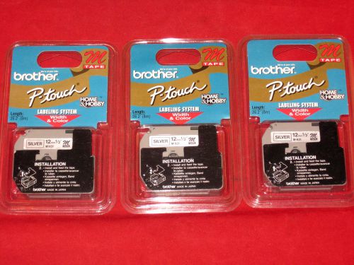 NEW 3 Brother P-Touch Label Tape M931 M-931 1/2&#034; Black Print On Silver Tape