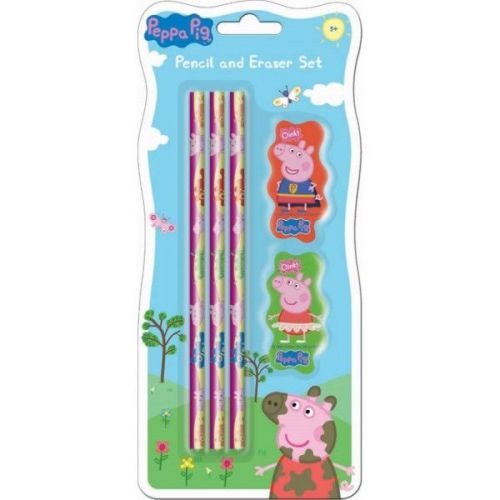 Peppa Pig 5 Piece Pencil and Eraser Rubber Set - Children Kids  Gift Party Bag