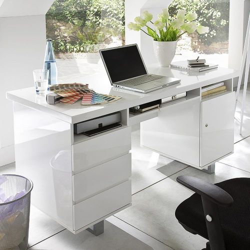 Schreibtisch computertisch burotisch | mit 2 containern | hochglanz weiss | neu for sale