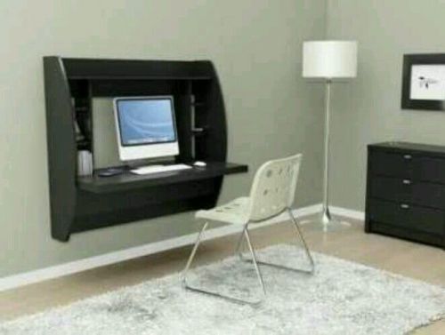 Modern black home office computer floating desk laptop workstation cherry hutch for sale