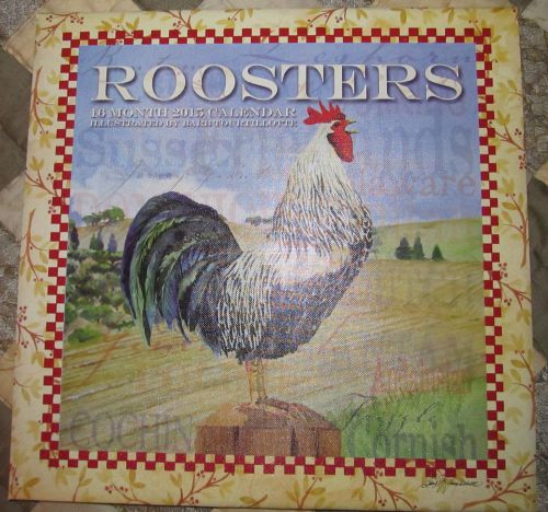 2015  wall calendar - roosters, beautiful artwork by barb tourtillotte (16 month for sale