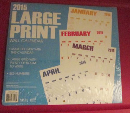 FREE U.S. Ship - 2015 LARGE Print Wall Calendar - BIG Blocks EASY TO READ