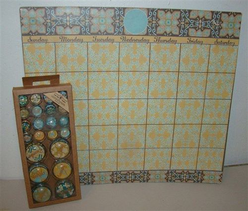 Lone elm vintage arts &amp; crafts aqua yellow brown perpetual magnetic calendar set for sale