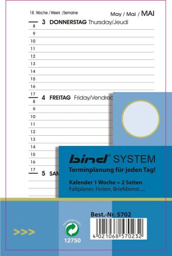 bind - B570215 - Einlage A7 Kalender 2015 1 Woche = 2 Seiten
