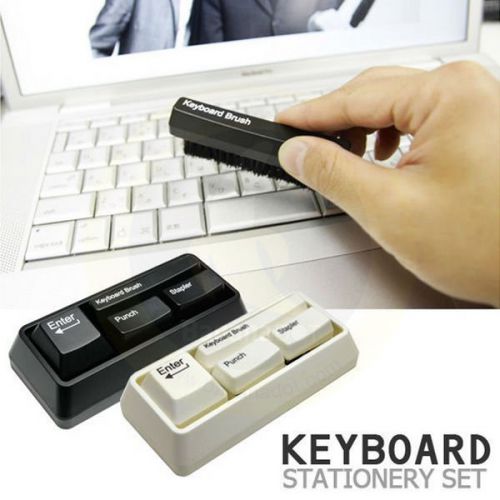 BLACK Keyboard Stationery Set Stapler Punch Drawer Organizer Home Office Desk
