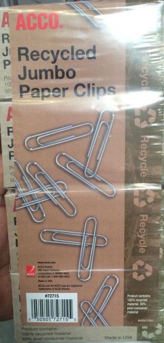 NEW ACCO RECYCLED JUMBO PAPER CLIPS- (8 x 100 PER BOX) = 800 PAPER CLIPS