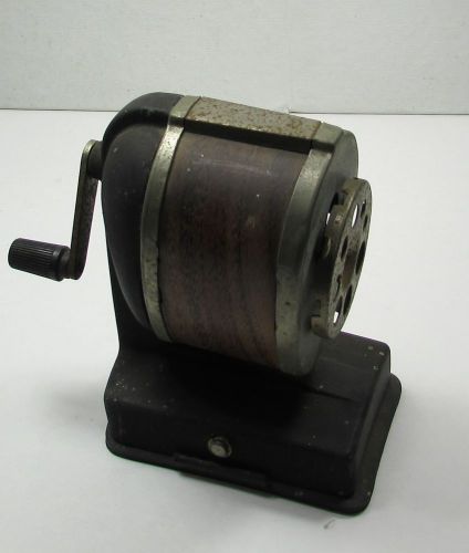 Vintage BOSTON 8 hole adjustable PENCIL SHARPENER vacuum mount Black &amp; Woodgrain