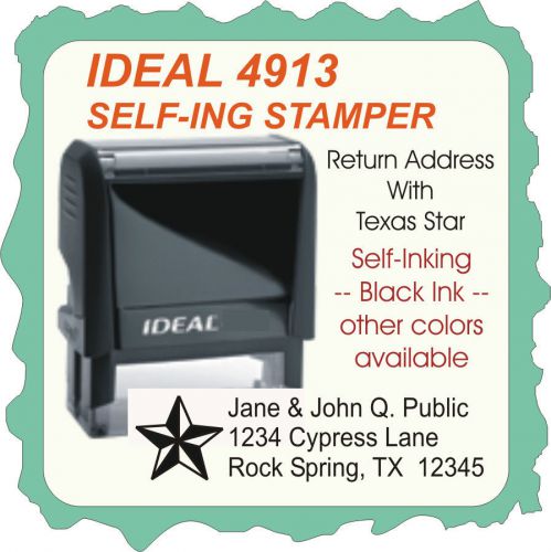 Return Adress w/Texas Star, Custom Made Self Inking Rubber Stamp 4913 black