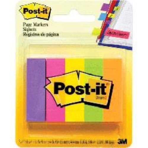 Post-it Page Markers 1/2&#039;&#039; x 2&#039;&#039; Assorted Fluorescent 5 Count 50 Sheets